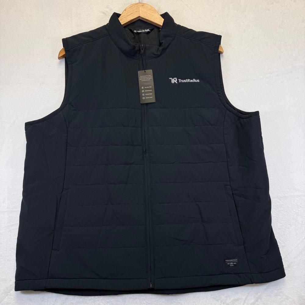 NWT TravisMathew XXL Black‎ Full Zip Quilted Performance Vest TrustRadius logo